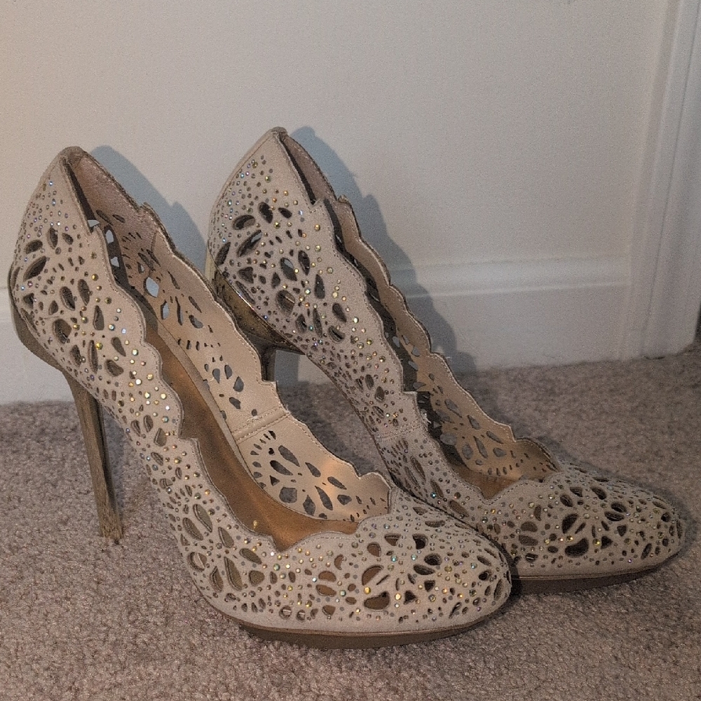 BCBGMaxAzria Beige Cut-Out Heels